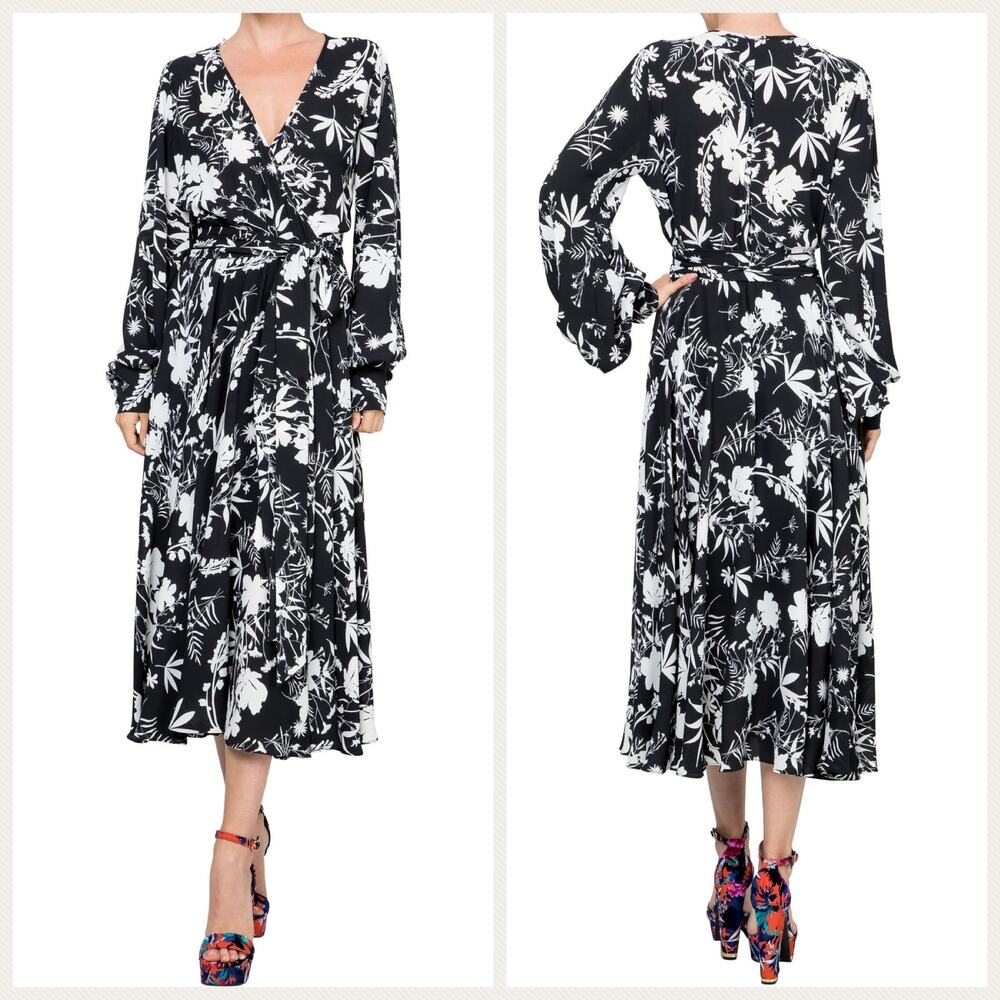 Meghan Los Angeles Lilypad Midi Floral Dress In Dahlia Black Size XXL